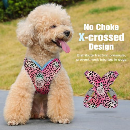 Pawaboo Small Dog Harness and Leash Set, Puppy Harness X-Frame No Pull No Choke, Dog Vest Harnesses Adjustable for Small Medium Sized Dogs,Soft Breathable Pet Harnesses, S, Magenta Leopard - color: C-Magenta Leopard, size: S(Neck 12.6-16.5" Chest 12.6-22.