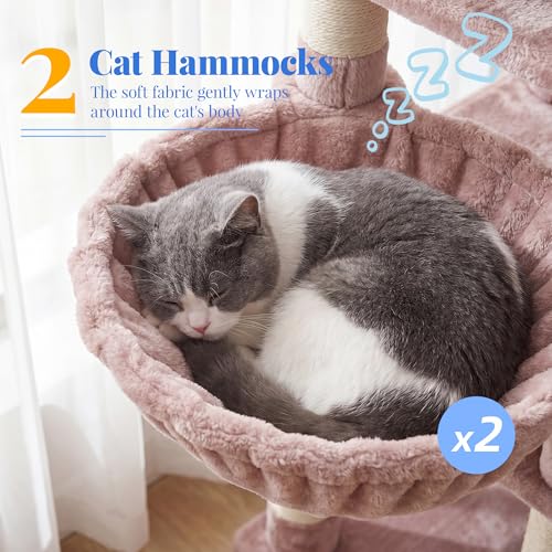 Hey-brother Cat Tree, 74 inches Multi-Level XL Large Cat Tower for Indoor Cats with Three Cat Condos, Two Large Top Decks and Cat Hairbrushfor Kittens, Cats and Pets,Muchroom MPJ035-MMU - color: Muchroom