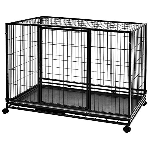 Amazon Basics - Portable Heavy Duty Stackable Dog Pet Kennel with Tray, Black, 48.2" L x 37.8" W x 42.5" H - size: 48.2"L x 37.8"W x 42.5"H