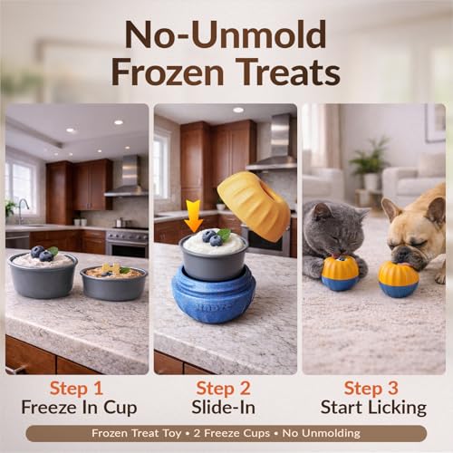 S Size 3-in-1 FrostLick Frozen Treat Ball & Treat Dispensing & Tough Chew Toy, No-Transfer Fill & Freeze Lick Cup, for Puppy Small/Mini/Tiny Dogs and Cats