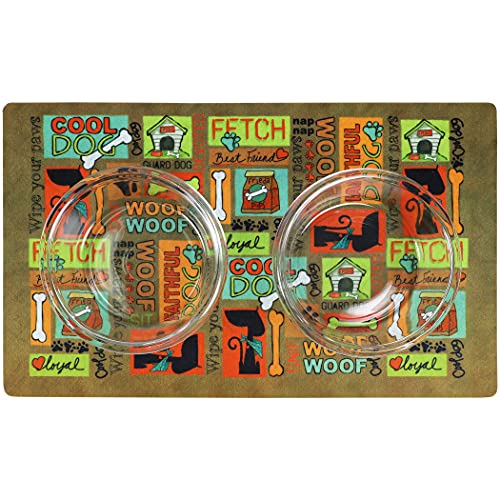 Drymate Cat Bowl Placemat, Pet Food Feeding Mat - Absorbent Fabric, Waterproof Backing, Slip-Resistant - Machine Washable/Durable (USA Made) (12” x 20”) (Cool Cat Brown) - color: Cool Cat Brown, size: Small (12" x 20")