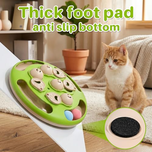 Walfront Interactive Cat Toy for Indoor Cats, Feather Spring Cat Toy with Rolling Balls, Tree Shape Puzzle Track Toy for Kittens, Self Play Cat Activity Center, Boredom Relief Hunting Exercise Toy