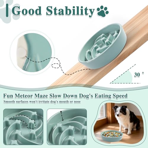 Ceramic Slow Feeder Dog Bowls, 1.5 Cups Dog Food Dish for Medium and Large Breed, Puzzle Dog Food Bowl for Fast Eater, 28OZ, 8.15 inch(Light Green) - color: Light Green-L