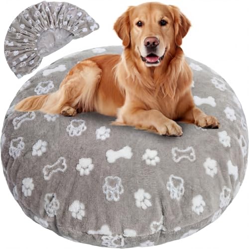 Oudain Washable Round Dog Bed Cover 45" x 45" x 11" Gray Paw Bone Prints Waterproof Dog Bed Cover Replacement for Round and Donut Dogs Beds Scratch Resistant Mattress Protector - size: 45" X 45" X 11", style: Gray Bone Paw Print