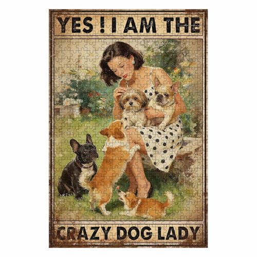 500 Pieces Jigsaw Puzzles for Adults, Yes I Am The Crazy Dog Lady Art Puzzle, Stress Relief Memory Training Brain Teaser Puzzle 20.4x15 Inch - color: Wooden Puzzle23, size: 500 Piece pcs