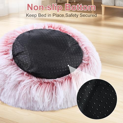 Soothing Guinea Pig Hideout, Doughnut Guinea Pig Bed with Hooded Cover, Washable Hamster Rabbit Bunny Bed, Washable Round Cave Beds for Small Animal Bunny Rabbit Hideout (Pink) - color: Pink