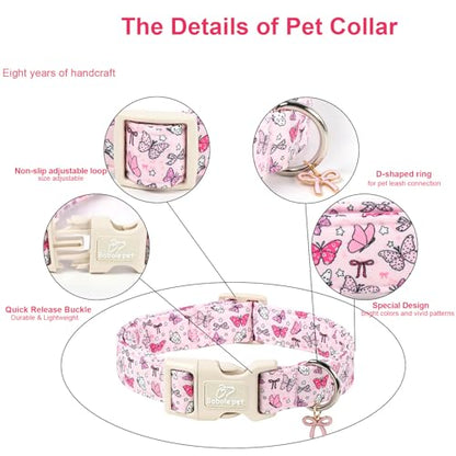 Pink Dog Collar Girl Dog Collars for Puppy Small Dogs - Lightweight Adjustable Spring Butterfly Female Dogs Everyday Collar with Quick Release Buckle XS - color: Pink Butterfly, size: XS