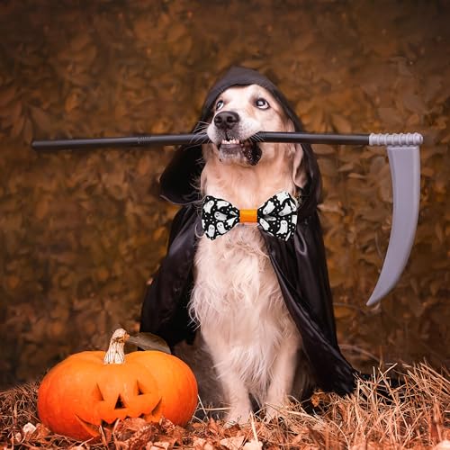 Halloween Dog Collar with Bowtie, Holiday Adjustable Ghost Print Collar with Sturdy Buckle, 3 Sizes for Small Medium Large Dogs Pets Puppies - color: Chasing Ghosts, size: Medium-(12.5-20") Neck * 3/4" Wide