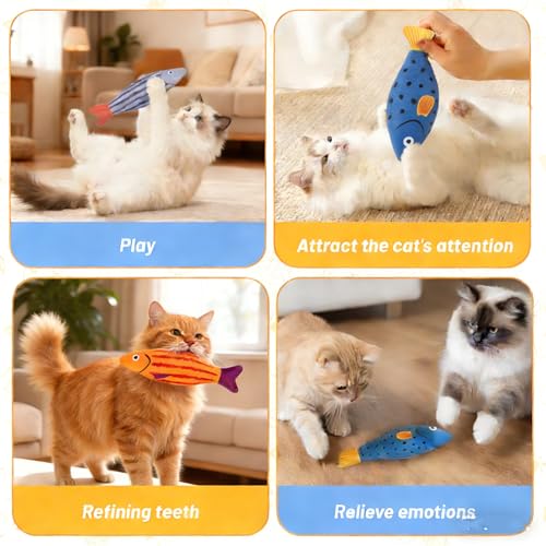 3 Pack Catnip Toys,Interactive Cat Kitten Teething Chew Kicker Toys Natural Catnip Cotton Fish Shape Toys for Bored,Exercise,Anxiety Relief - color: Blue,Orange,Grey