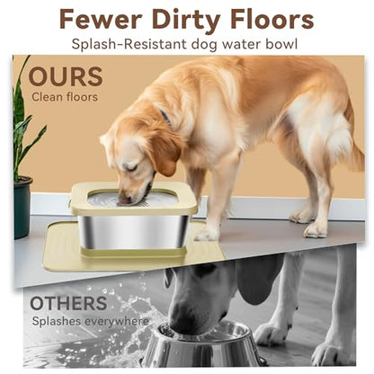 10L No Spill Dog Water Bowl, 2.6 Gal Stainless Steel No Splash Large Dog Water Bowl with Non-Slip Silicone Mat, Spill Proof Slow Drinking Pet Bowls for Messy Drinkers Indoor/Outdoor Use Beige - color: C-Beige
