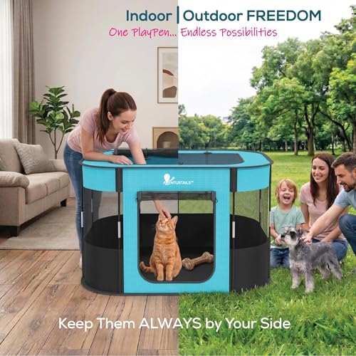 Portable Foldable Dog & Cat Playpen - Indoor Outdoor Travel - Medium Collapsible Pet Play Pen for Small Dogs, Puppies & Kittens - Lightweight Enclosure with Breathable Mesh, Fleece Liner & Carry Bag