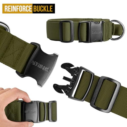 OneTigris Tough Dog Collars, Tactical Dog Collar with Handle, Milltary Adjustable Dog Collar with Heavy Duty Metal Buckle for Training (Medium (Pack of 1), Green) - color: Green, size: Medium
