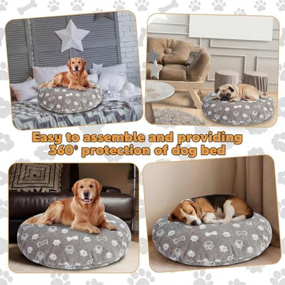Oudain Washable Round Dog Bed Cover 45" x 45" x 11" Gray Paw Bone Prints Waterproof Dog Bed Cover Replacement for Round and Donut Dogs Beds Scratch Resistant Mattress Protector - size: 45" X 45" X 11", style: Gray Bone Paw Print