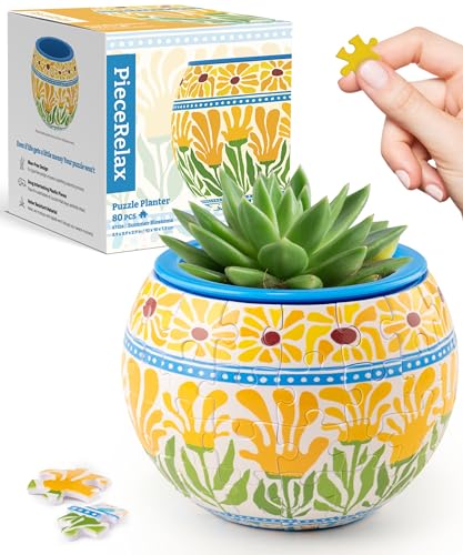 PieceRelax 3D Puzzle Planter 80 Pieces - Summer Blossoms, for Mom, Home Decor Flower Pots for Indoor Cactus, Succulents Pots [K1126] - color: Summer Blossoms