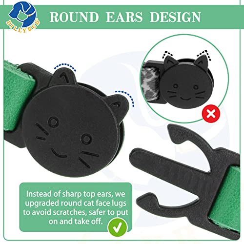 Leather Personalized Breakaway Cat Collar with Studded Bell and Safety Quick Release Buckle - Rivets Studded ID DIY Collars for Boy Girl Cats Kittens, 9" - 11.5" Green - color: Green, size: 9"-11.5"