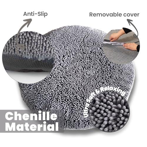 Muddy Mat® Cloud K-9 Dog Beds for Small Dogs & Cats, Soft & Relaxing Round Dog Bed, Chenille Material, Removable Cover, Washable & Dryer Safe – Grey Small(25'x25') - color: Grey, size: Small (25''X25'')