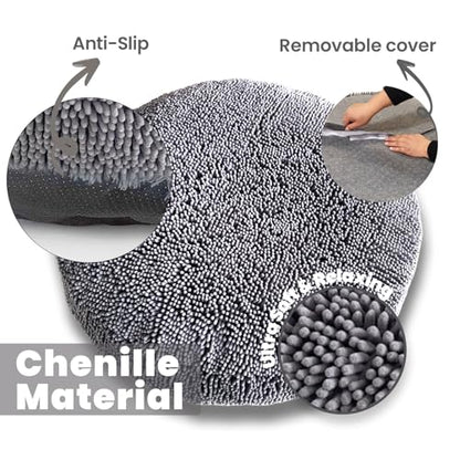Muddy Mat®Cloud K-9 Bed for Dogs & Cats, Soft & Relaxing Round Dog Bed, Chenille Material, Removable Cover, Washable & Dryer Safe–Grey Medium(35'x35') - color: Grey, size: Medium (35''X35'')