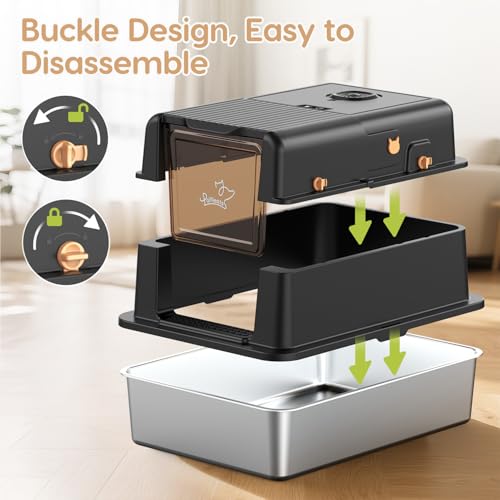 L8 Ultra-XXXL Stainless Steel Litter Box with Smart Odor Control System, 28"L x 20.5"W x 17.4"H Large Cat Litter Box with Lid for Big Cats, High Sided Enclosure with Scoop & Mat, Anti-Leakage-Black - color: Dark Black
