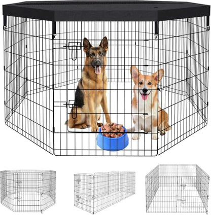 Pet Playpen Dog Pen Foldable Dog Exercise Fence 8 Panels 36 Inch Kennels Pet Playpen Options Ideal for Pet Medium Animals Outdoor Indoor (Playpen with Top Cover) - style: 24'' x 36'' with Top cover