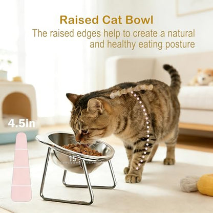 Stainless Steel Raised Cat Food Bowl for 2 Bowls, 5.9-Inch Replaceable Cat Bowl, Pack of 2 Indoor Cat Dishes for Food and Water (Dishwasher Safe) - size: 2Plates