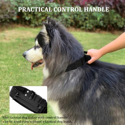 Tactical Dog Collar with Handle, Military Adjustable Heavy Duty Metal Buckle Dog Collars Soft Nylon Training Collar for Medium Large Dogs (Black, Medium) - color: Black-HD, size: M
