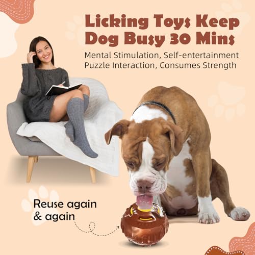 Dog Distraction Toy - Dog Toys to Keep Them Busy to Reduce Anxiety, Medium Chew Toy Ball Treat Dispenser with Freezable Fillable Treats Tray Mold for Aggressive Chewer, 4-IN-1 Mentally Stimulating Toy - color: Brown