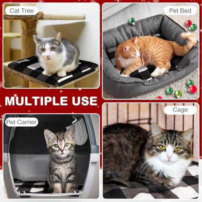 HunnmingRe 2 Pack Self Warming Cat Bed Self Heating Dog Pad Cat Warming Pad Thermal Pet Mat Washable Reflect Body Heat Removable Cover for Indoor Kittens Puppies (Black White Plaid,16 x 20 Inch) - size: 16 x 20 Inch