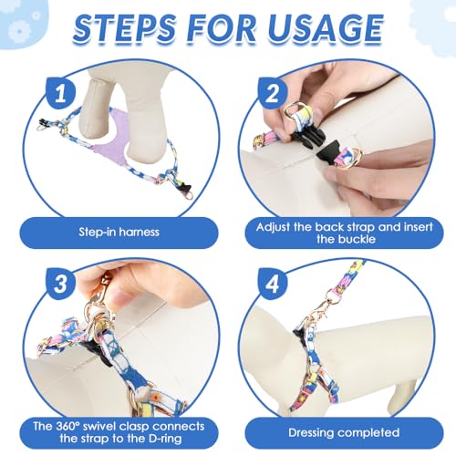Lukovee Puppy Harness and Leash Set, No Pull Lightweight Soft Suede Adjustable Pet Harness Vest with Snap Buckle for Puppy Small and Medium Size Dog (Blue Flower, S) - color: ·Blue Flower, size: Small ( 9-17.5lb )