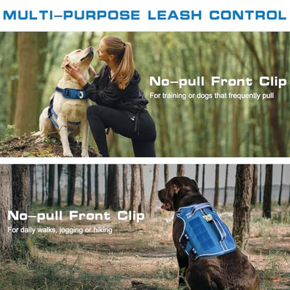 Tactical Dog Harness Medium Sized, Heavy Duty No Pull Dog Harness with Handle, Easy On and Off Service Dog Vest with Molle System, Reflective Pet Vest for Walking Hiking Training - color: Blue, size: M(Neck:17-23",Chest:22-32"),35-50 lbs
