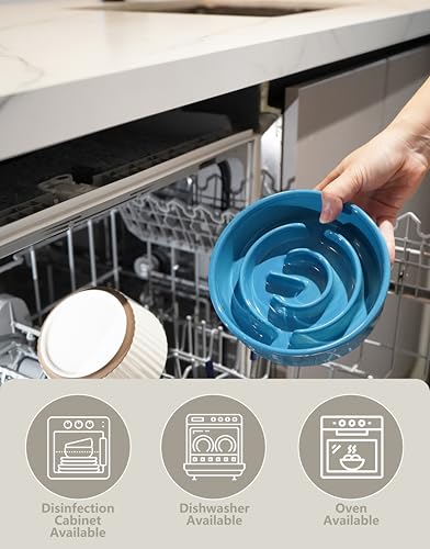 Ceramic Slow Feeder Dog Bowls, 0.6 Cup Slow Feeder for Small Dogs, Puzzle Maze Bowl, Prevents Choking, 6in, Blue - color: Blue, size: 6 Inches
