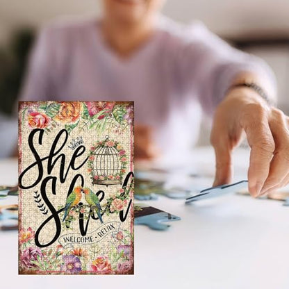 300 Pieces Jigsaw Puzzles for Adults, She Shed Welcome Relax Lovebird Flower Art Puzzle, Stress Relief Logical Thinking Brain Teaser Puzzle 15.7x11 Inch - color: Wooden Puzzle16, size: 300 Piece pcs