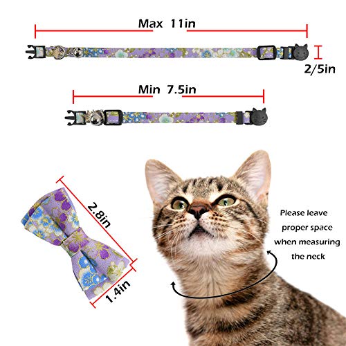 Bowtie Cat Collars Breakaway with Bell, Adjustable Cute Kitty Collars Safety Buckle Kitten Collar for Cat Puppy 7.5-11in (22) - color: 22