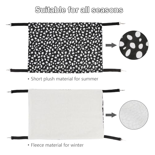 2 Pack Small Animal Hammock Soft Fleece Sleeping Bed for Mice Rat Chinchilla Guinea Pig Ferret Kitten Cat Rabbit (L: 20.83x13.76inch, Black White Dot) - size: L 19.7" x 13.4"