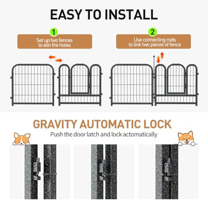 Metal Dog Playpen, 24" Inch Height 16 Panels, Ideal Dog Fence for Large/Medium/Small Dogs Indoor & Outdoor Bliss, Perfect Dog Pen for Camping, Yard and RV | Black-Silver
