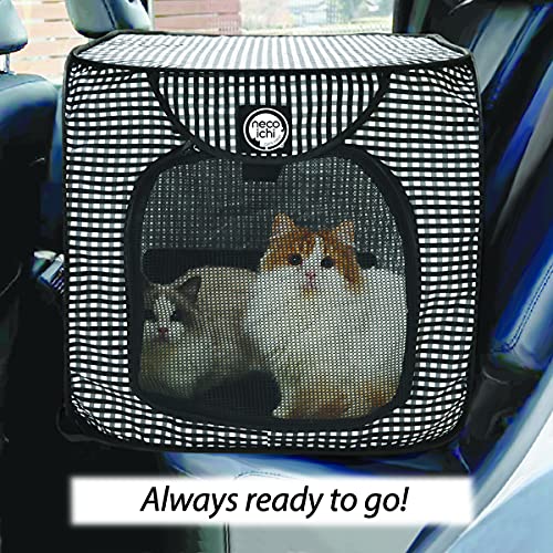 Necoichi Stress-Free Enclosure Cat Travel Carrier Cage 31.8" L x 20.0" W x 20.0" H with Litter Box Set Collapsible Gray White Stripes | Pop up Kannel, Crates - style: Cage+Litter Box