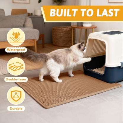 Pieviev Cat Litter Mat Double Layer Waterproof Urine Proof Trapping Mat 1 Pack (30''X24'', Brown) - color: Brown