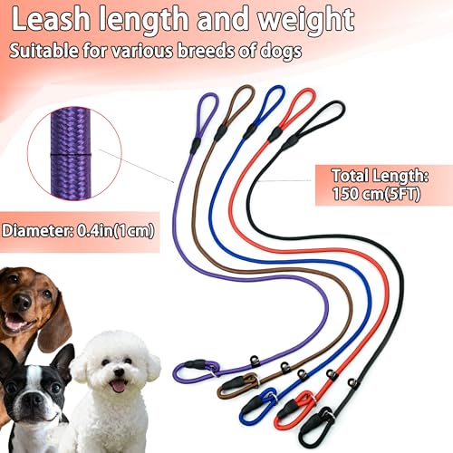 FOVRLZSE Nylon Dog Leash 5-Pack (Red/Black/Blue/Brown/Purple), 4.6FT Training Leash for Small to Medium Dogs, 10mm Braided Nylon with TPU Non-Slip Buckle, Daily Walking & Puppy Training - color: Deep Colors