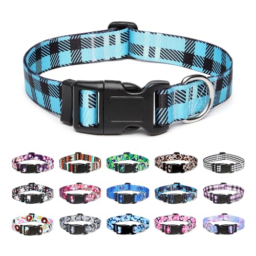 Mercano Adjustable Dog Collar - Special Design Patterns, Soft Nylon Comfortable Durable Pet Collar for Small Medium Large Dogs (XS, Blue Plaid) - color: Blue Plaid, size: Extra Small