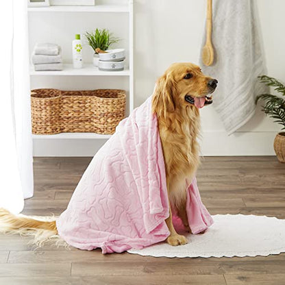 Bone Dry Embossed Bone Print Pet Blanket, Pink, 36x48" - color: Pink