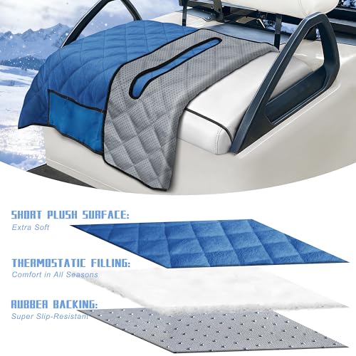Golf Cart Seat Covers with 4 Front Pockets, Thick Seat Towel Blanket with Non-Slip Backing, Fits EZGO, Club Car, Yamaha and More 2 & 4 Passenger Golf Carts, Blue - color: Blue