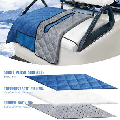 Golf Cart Seat Covers with 4 Front Pockets, Thick Seat Towel Blanket with Non-Slip Backing, Fits EZGO, Club Car, Yamaha and More 2 & 4 Passenger Golf Carts, Blue - color: Blue