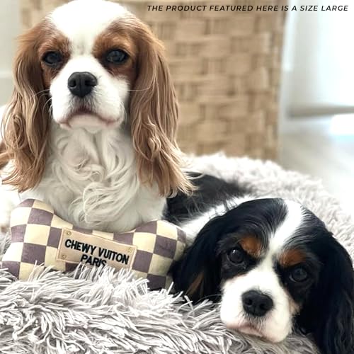 Haute Diggity Dog Chewy Vuiton Bone Plush Squeaky Dog Toy, Soft Durable Designer-Inspired Stuffed Puppy Chew Toys for Small & Medium Dogs, Machine-Washable (Tan Checker) Large - color: Brown Bone, size: Large