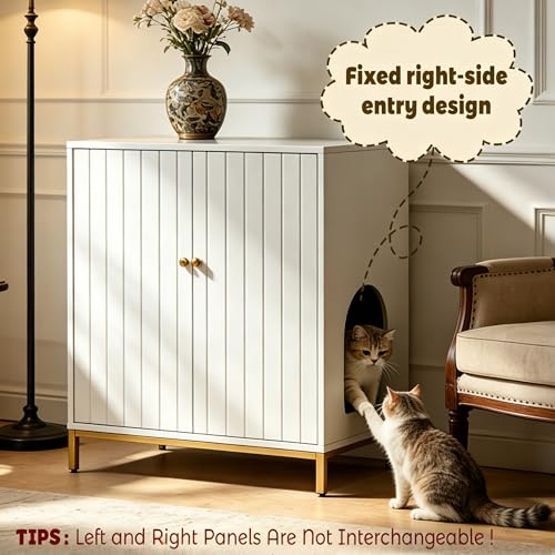 31.5" Tall Hidden Cat Litter Box Furniture with Storage Cabinet, Cat Litter Box Enclosure End Table with Ventilated Back Panel, Modern Cat Washroom Cabinet for Living Room or Bedroom, White
