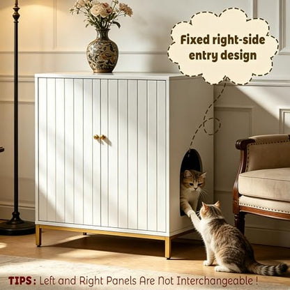 31.5" Tall Hidden Cat Litter Box Furniture with Storage Cabinet, Cat Litter Box Enclosure End Table with Ventilated Back Panel, Modern Cat Washroom Cabinet for Living Room or Bedroom, White
