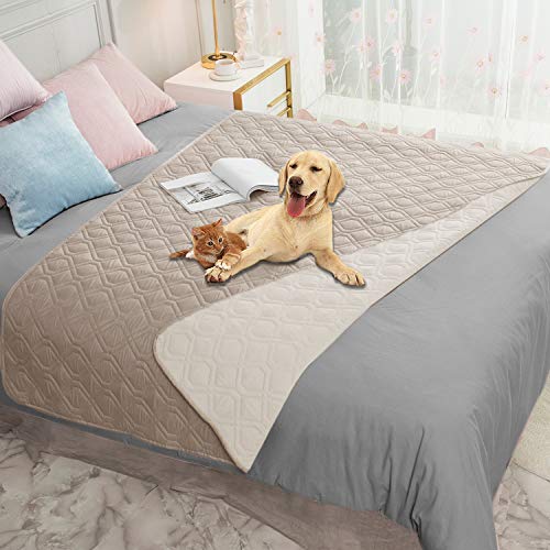 Ameritex Waterproof Dog Bed Cover Pet Blanket for Furniture Bed Couch Sofa Reversible - color: Cream+beige, size: 52x82 Inch (Pack of 1)