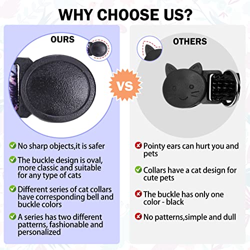 Breakaway Cat Collars for Girl Boy Cats, Spring Summer All Weather Cat Collar Personalized Pattern 2 Pack,Cute Classic Safety Buckles and Bells,Adjustable Printed Nylon Colorful Kitten Collar - color: Grazy Purple
