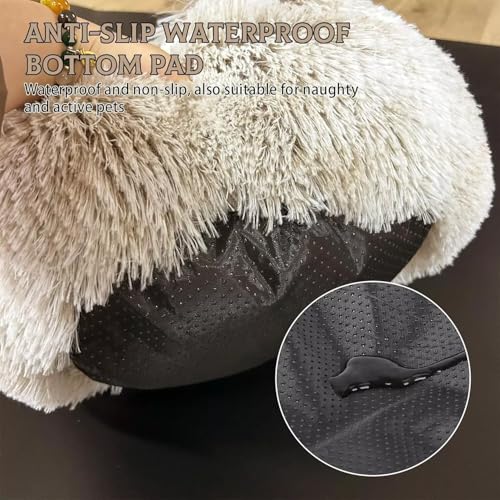 Cat Bed Round Fluffy Hooded Cat Bed Cave, Anti-Anxiety Cave Bed with Hooded Blanket, Cozy Cuddler Luxury Puppy Pet Bed, Anti-Slip Bottom and Machine Washable (Khaki, Medium) - color: Khaki, size: Medium