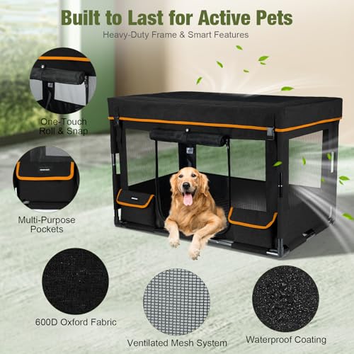 Durable Dog Playpen with Iron Frame, Heavy-Duty Pet Tent with Waterproof Base & Mesh Sides for Indoor Outdoor Use, Black - color: Black