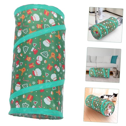 Christmas Theme Collapsible Cat Tunnel Cube with Bell Ball Foldable Breathable Cat Playhouse Hideaway for Interactive Exploration and Active Indoor Pets