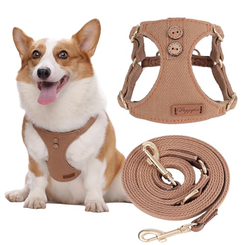 No Pull Dog Harness with Multifunction Dog Leash,Soft Adjustable No Choke Escape Proof Pet Harness Vest for Medium Dogs or Large Dogs,Khaki Camel,M - color: Button-Khaki Camel, size: M